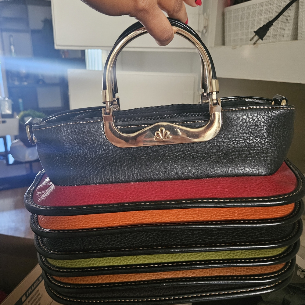 Vintage Multi-Color Accordion Handbag with Gold Accents